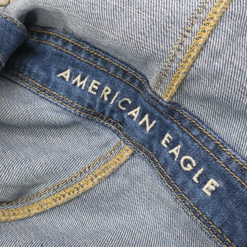 American Eagle Tomgirl Distressed Denim Bib Straight Leg Overalls Women's Small - Picture 6 of 7